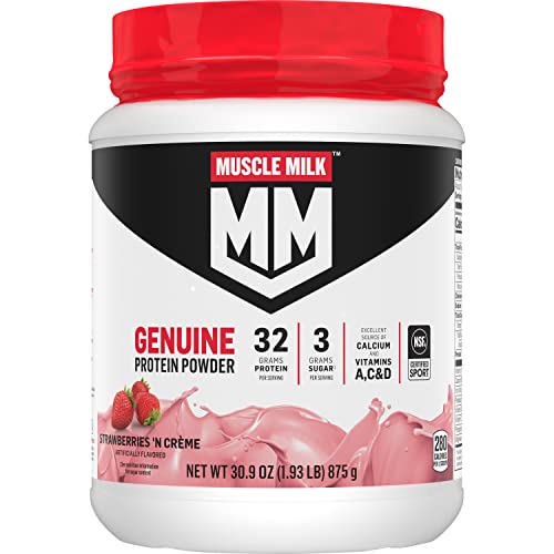 Muscle Milk Protein Powder, Strawberries & Crème, 1.93lbs, 32g Protein