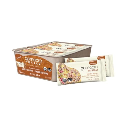 GoMacro MacroBar Organic Vegan Protein Bars – Salted Caramel + Chocolate Chips (2.3 Ounce Bars, 12 Count)