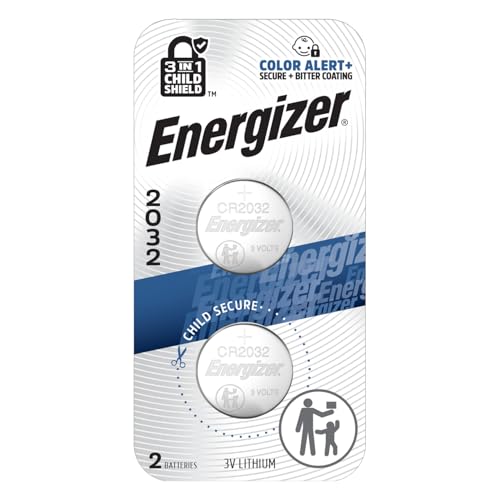 Energizer 2032 Batteries (2 Pack), 3V Lithium Coin Batteries with 3-in-1 Child Shield