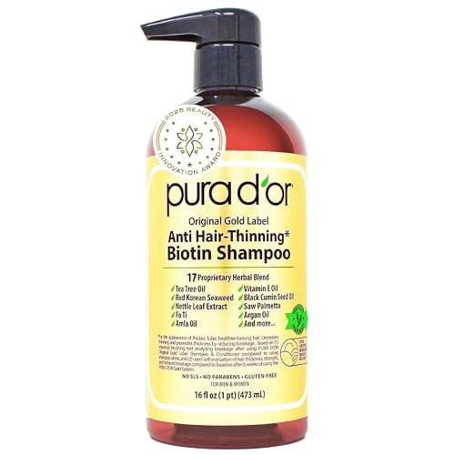 PURA D'OR Anti-Thinning Shampoo with Biotin & Argan Oil, 16oz