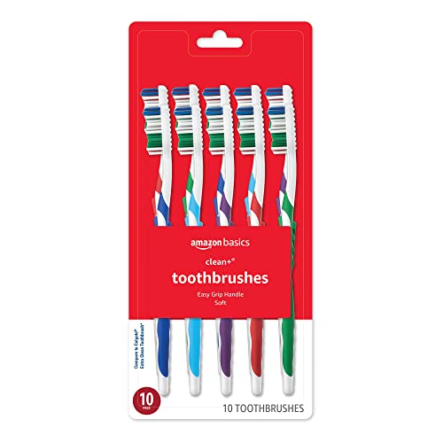 Amazon Basics Soft Toothbrushes, Full, 10 Count, 1 Pack