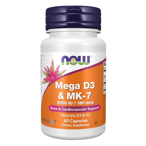 NOW Foods Mega D-3 & MK-7, Bone & Heart Support, 60 Capsules