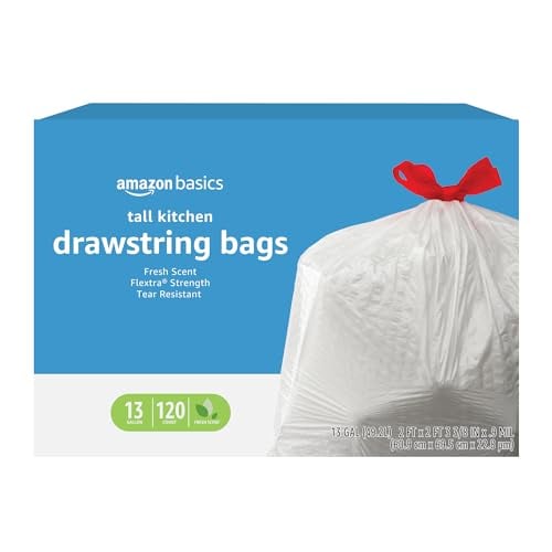 Amazon Basics 13 Gallon Fresh Scent Trash Bags, 120 Count