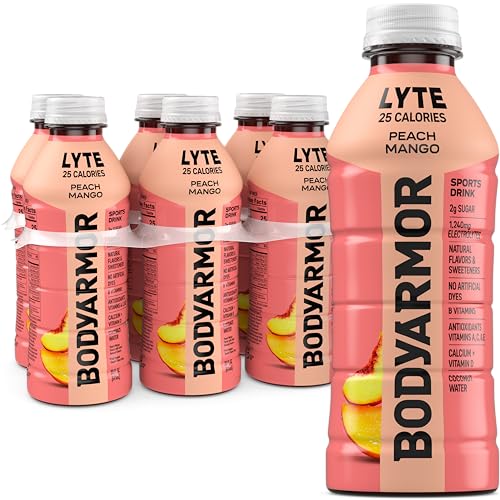 BODYARMOR LYTE Sports Drink Low-Calorie Sports Beverage, Peach Mango, Coconut Water Hydration, Natural Flavors With Vitamins, Potassium-Packed Electrolytes, Perfect For Athletes, 20Fl Oz (Pack of 6)