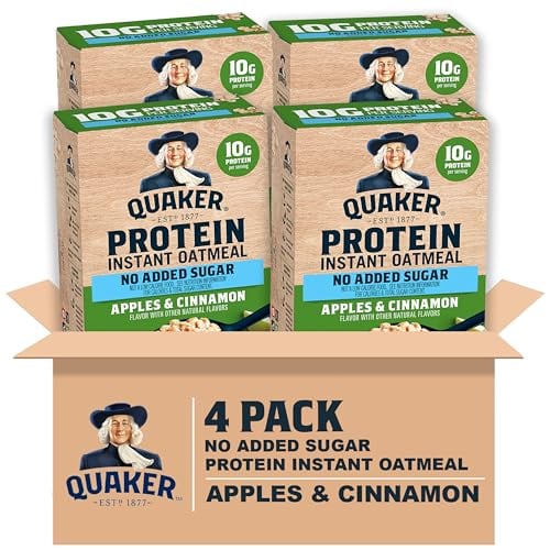 Quaker Protein Apple Cinnamon Oatmeal, 12g Protein, 24 Pack