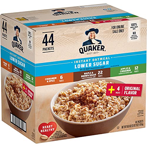 Quaker Variety Pack Lower Sugar Instant Oatmeal, 44 Count