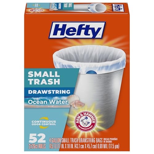 Hefty 4 Gallon Trash Bags, Ocean Scent, 52 Pack