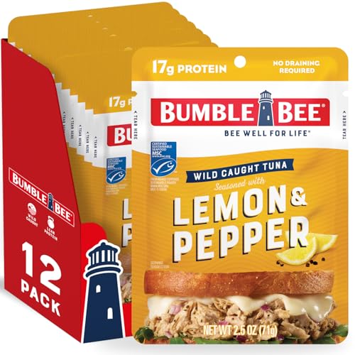Bumble Bee Lemon & Pepper Tuna, 2.5 oz, 12-Pack – Ready to Eat, Wild Caught, 17g Protein
