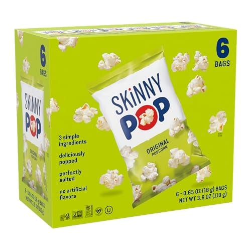 SkinnyPop Original Popcorn, Whole Grain, 6 Snack Bags