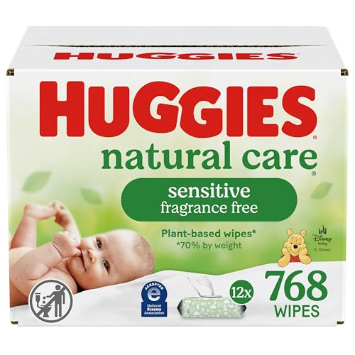 Huggies Natural Care Sensitive Baby Wipes, Unscented, Hypoallergenic, 99% Water, 12 Packs (768 Wipes)