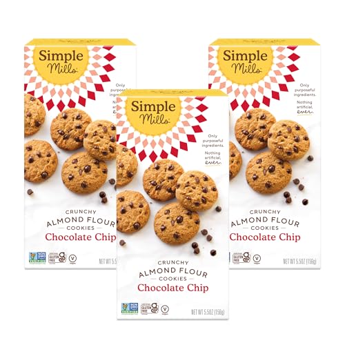 Simple Mills Almond Flour Chocolate Chip Cookies, Gluten Free, Vegan, 5.5 oz (3 Pack)