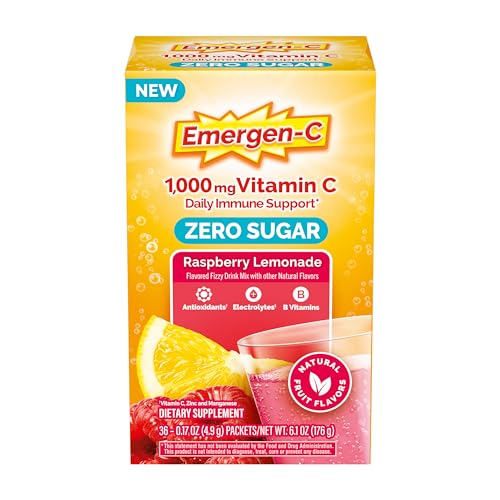 Emergen-C Zero Sugar Raspberry Lemonade Vitamin C, 36 Count