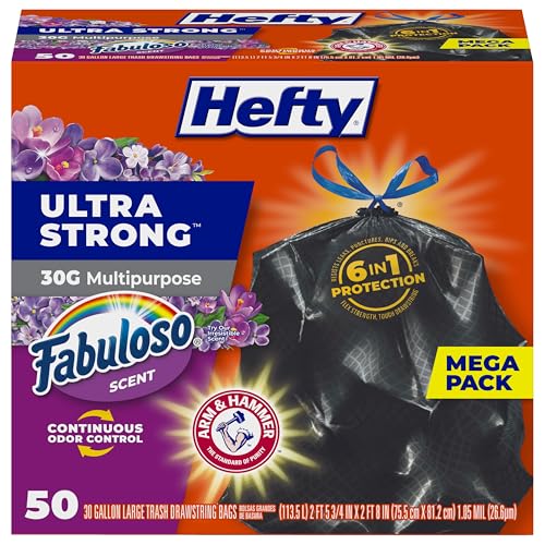 Hefty Ultra Strong 30 Gallon Trash Bags, Black, Fabuloso Scent, 50-Pack