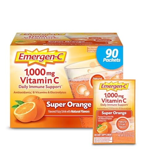 Emergen-C 1000mg Vitamin C Powder, Super Orange, 90 Count