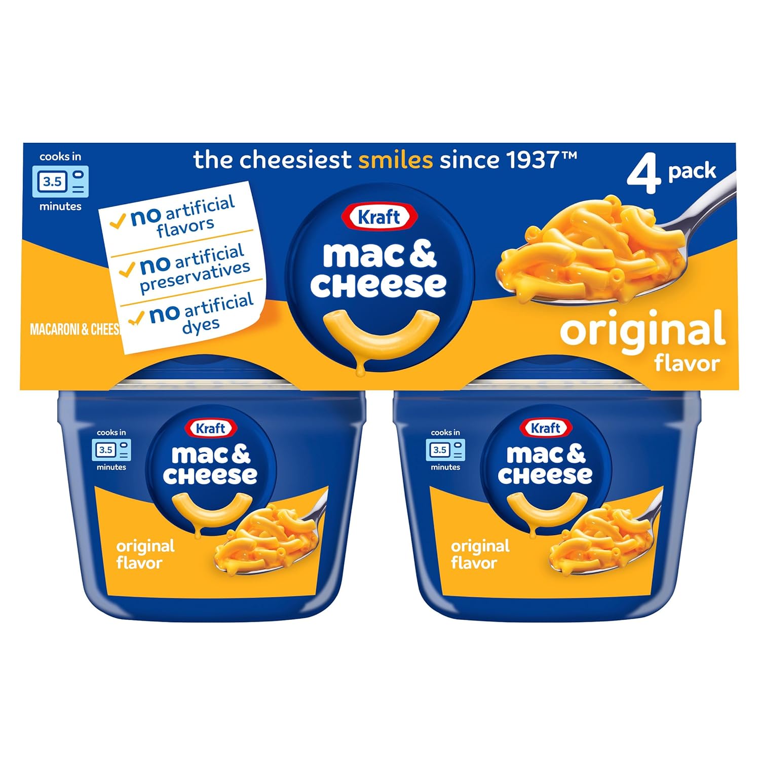 Kraft Mac & Cheese Dinner, 4 Pack, 2.05 oz Cups