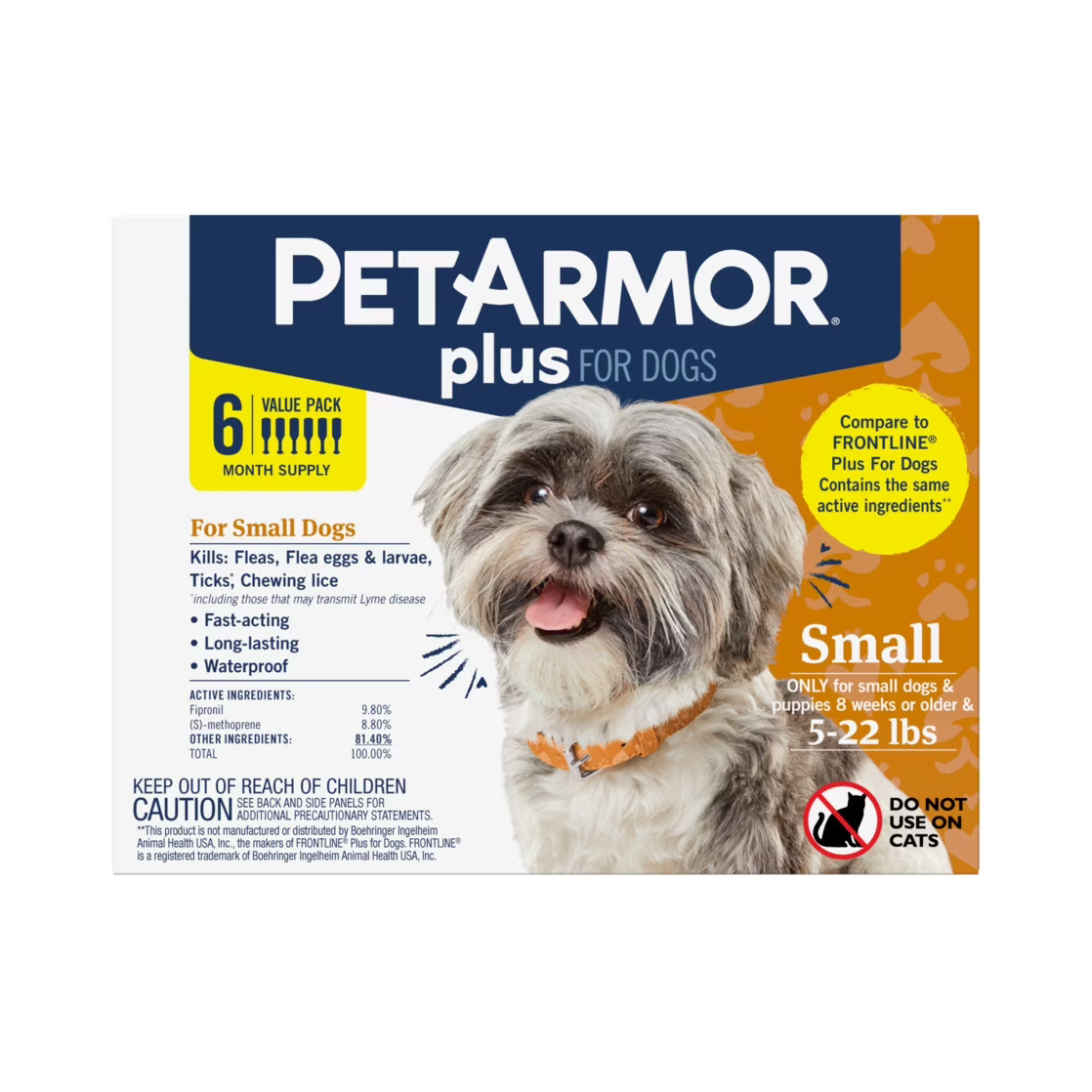 PETARMOR Plus Flea & Tick Prevention for Small Dogs 5-22 lbs, 6 Count