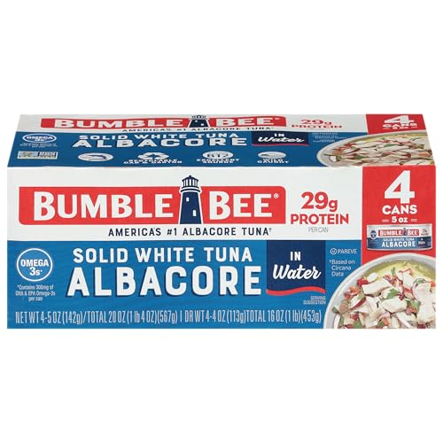 Bumble Bee Solid White Albacore Tuna, 5 oz Can, Pack of 4 - Wild Caught, 29g Protein, High Omega-3, Non-GMO, Gluten Free, Kosher