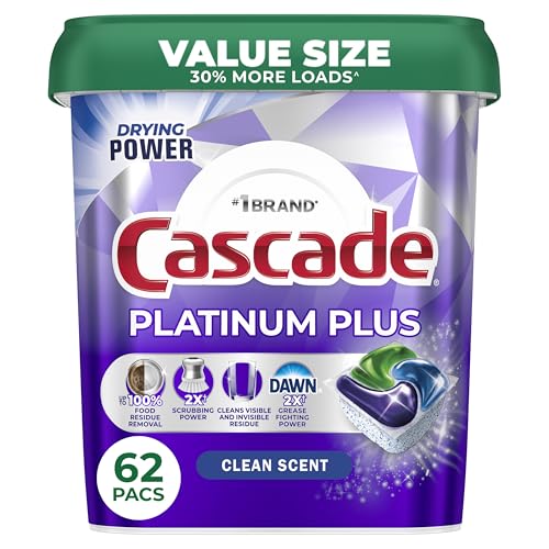 Cascade Platinum Plus Dishwasher Pods, Clean Scent, 62 Count