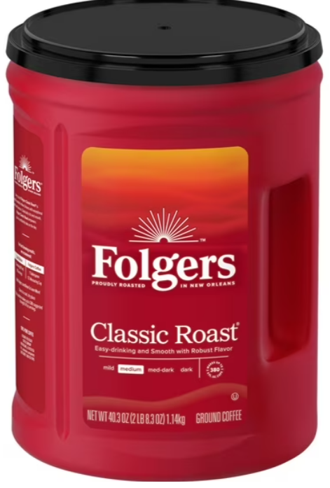 Folgers Classic Roast Ground Coffee, Medium Roast, 40.3 oz Canister