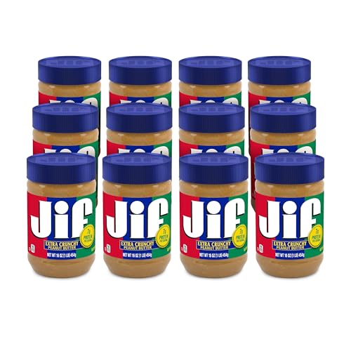 Jif Extra Crunchy Peanut Butter, 16 Ounces (Pack of 12)