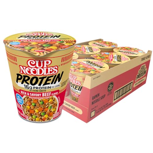 Nissin Cup Noodles Beef Protein Ramen, 16g Protein, Pack of 6