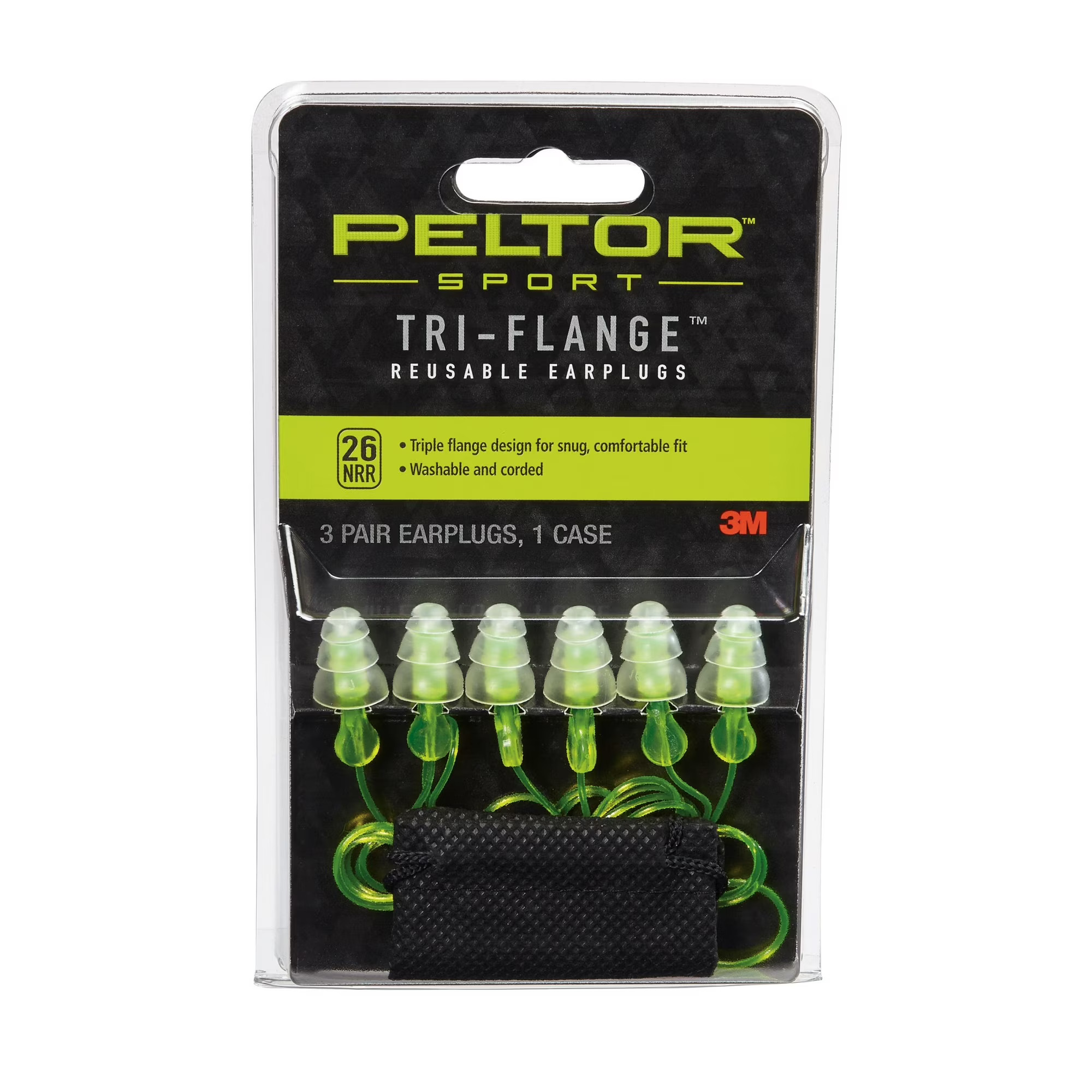 Peltor Sport Tri-Flange Corded Reusable Earplugs, 3 Pairs