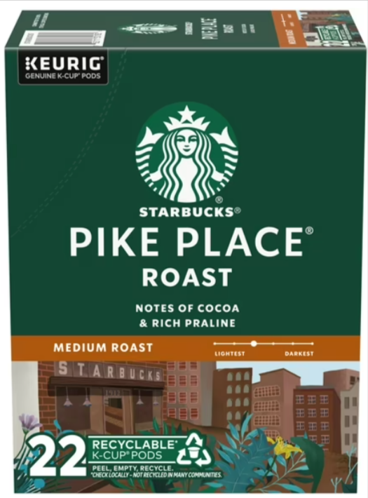Starbucks Pike Place Medium Roast K-Cup Pods, 22 Count