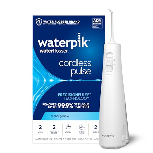 Waterpik Cordless Pulse Water Flosser, Rechargeable & Portable, 2 Tips, Waterproof, ADA Accepted, WF-20 White